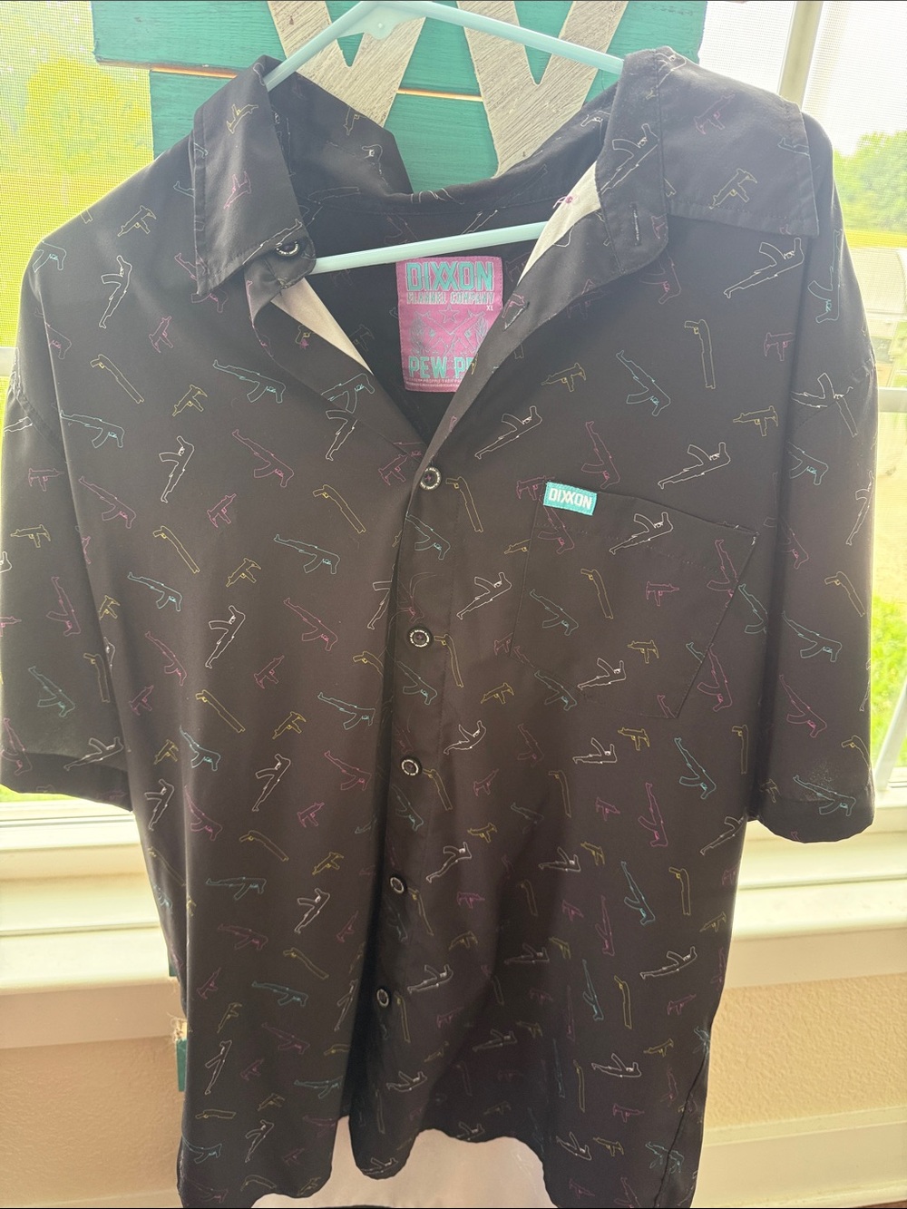 DIXXON Black Short Sleeve Button-Down with Multicolor Outline Print